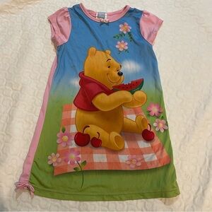 Vintage Disney Y2K Winnie the Pooh Pajama Nightgown Dress Toddler Girls 4T STAIN